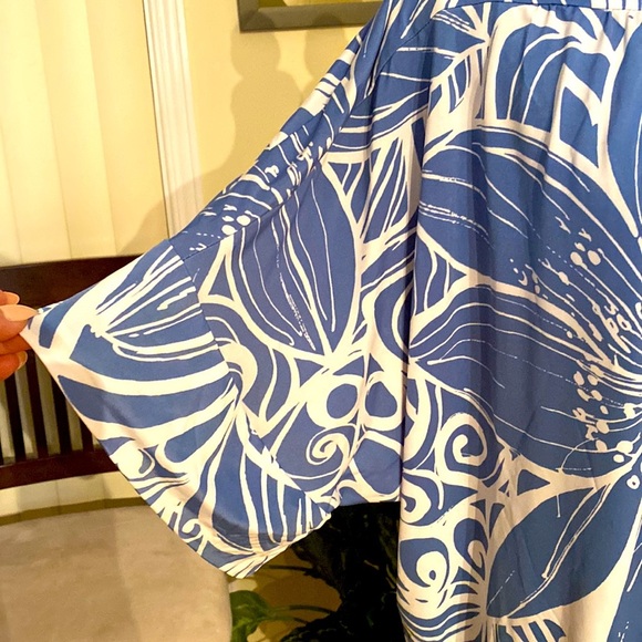 Y2K  Lori M Collection mermaid style dress. Bright blue w/ white floral design. - Picture 5 of 11